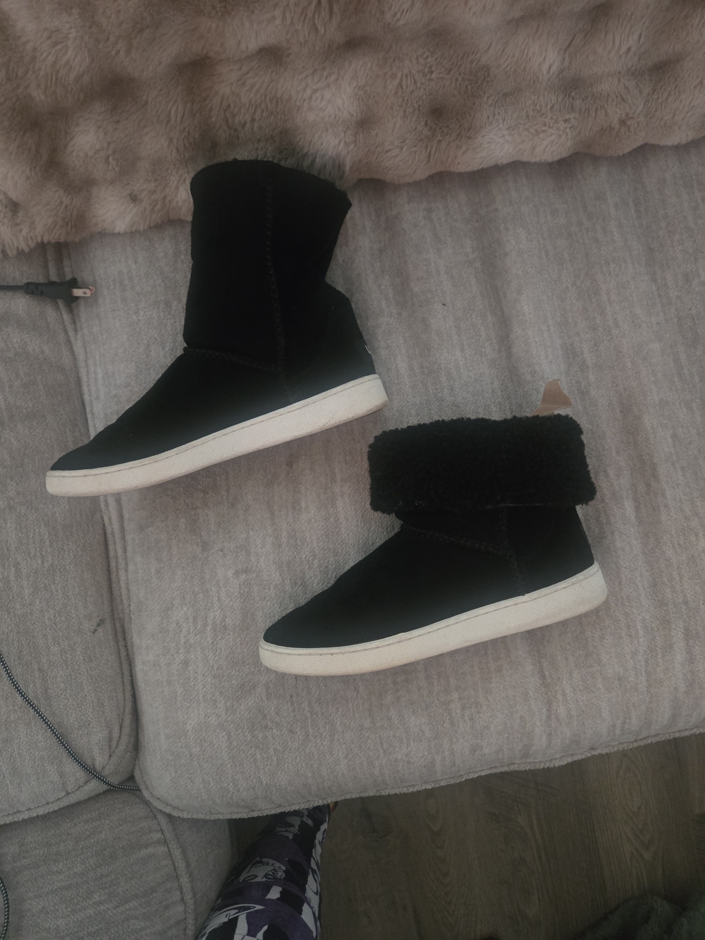 UGG Black Shearling-Cuff Mid-Calf Slip-On Boots